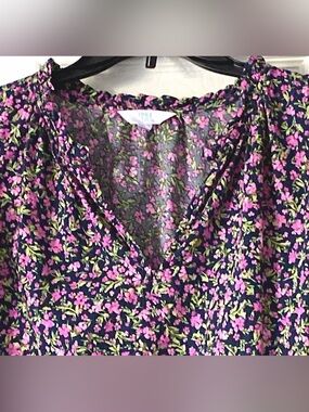 Purple Floral 100% Cotton XL Sundress 2 Pockets/ Ruffle Sleeve/ Collar